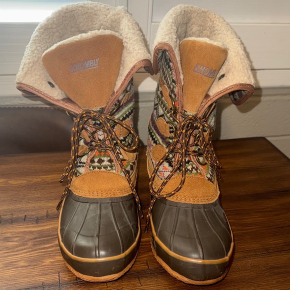 Khombu Multicolor Winter/Rain Duck Boots with leather & Fair Isle pattern size 9 - Picture 2 of 9